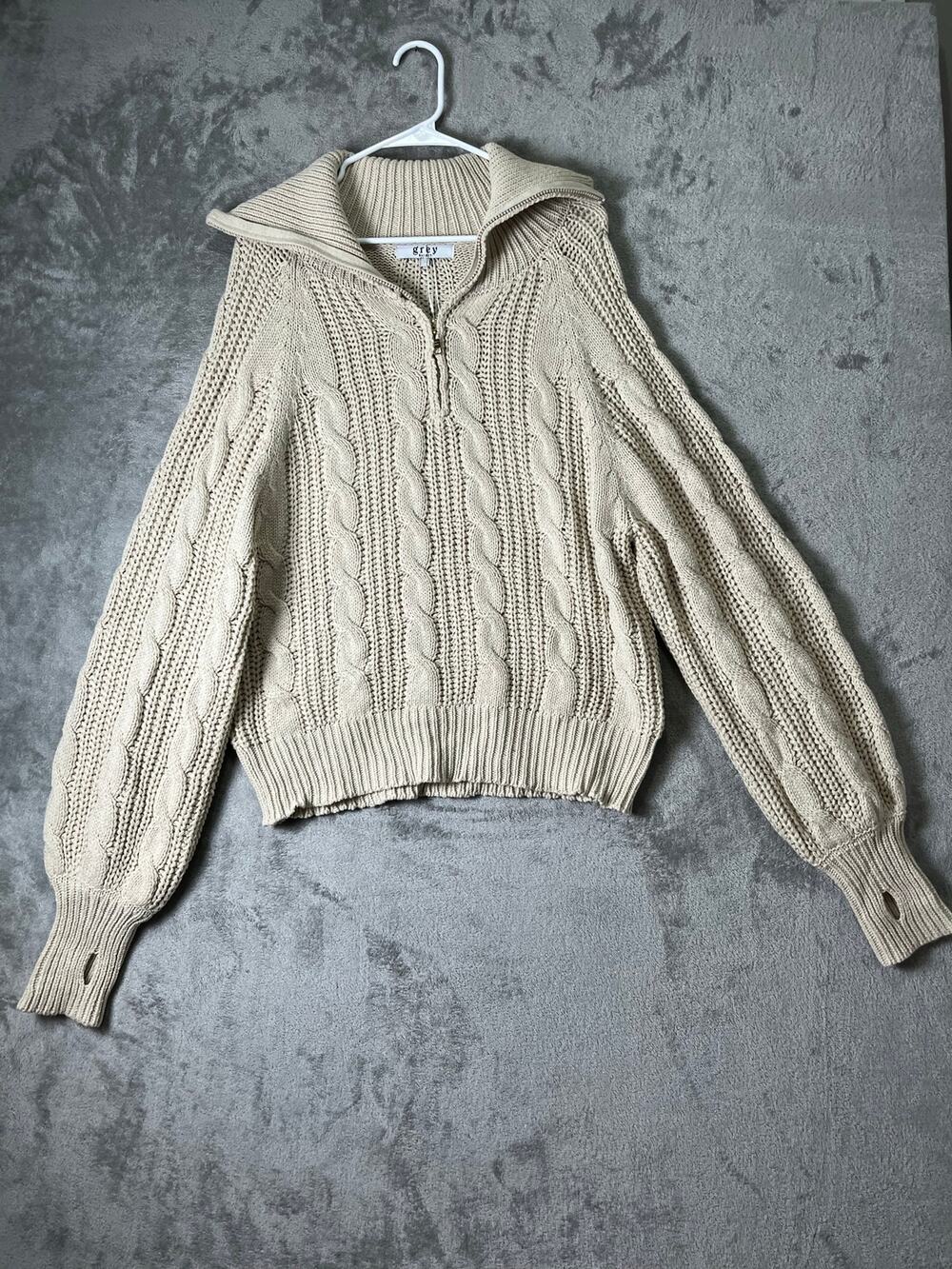 Grey Bandit Women’s Cable Knit Quarter Zip Pullover Sweater Cotton Blend New